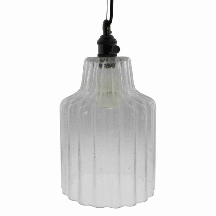 Corrugated Glass Pendant Light with Metal Hardware, Large, Clear and Black