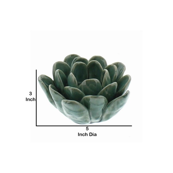 Succulent Shape Ceramic Tealight Holder, Blue