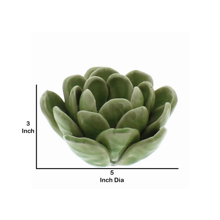 Succulent Shape Ceramic Tealight Holder, Green