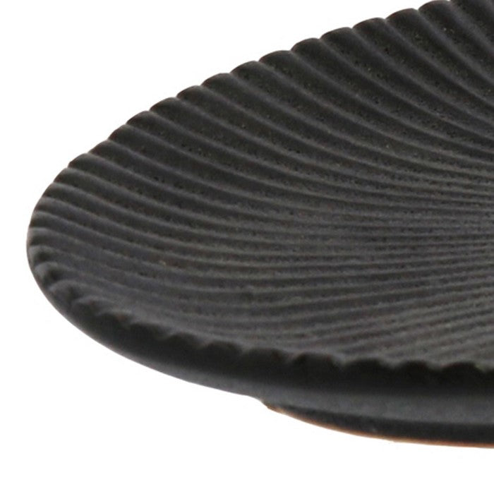 Ceramic Oval Shaped Plate with Ribbed Pattern, Small, Black