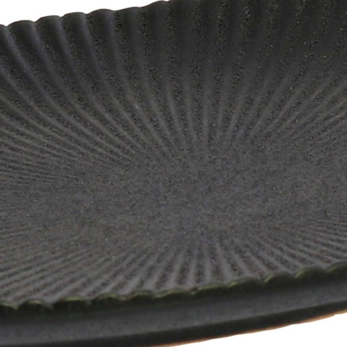 Ceramic Oval Shaped Plate with Ribbed Pattern, Small, Black