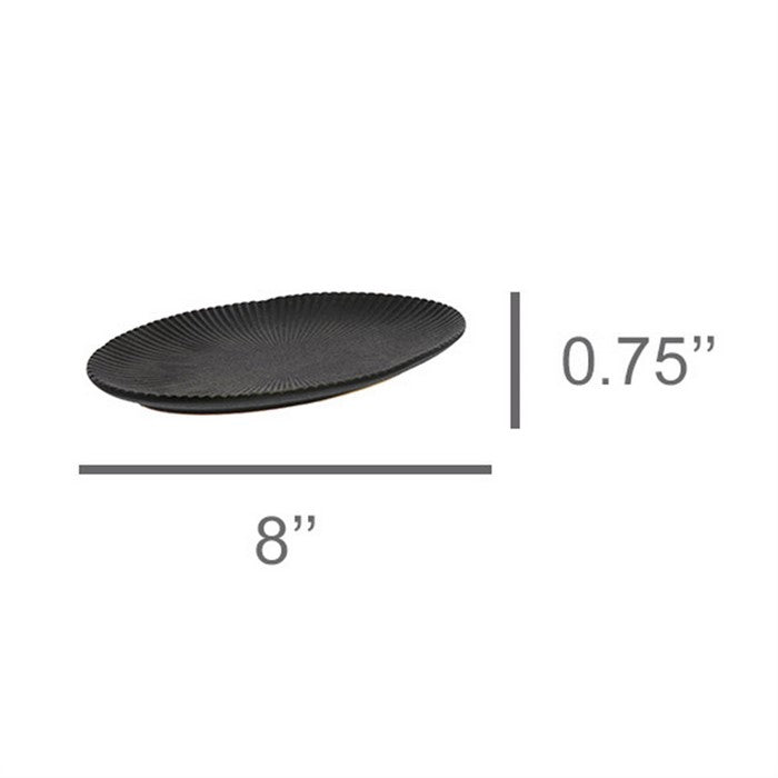 Ceramic Oval Shaped Plate with Ribbed Pattern, Small, Black