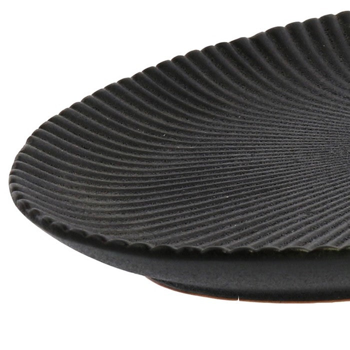 Ceramic Oval Shaped Plate with Ribbed Pattern, Medium, Black