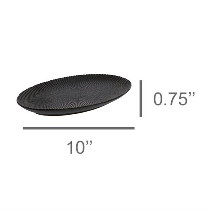 Ceramic Oval Shaped Plate with Ribbed Pattern, Medium, Black