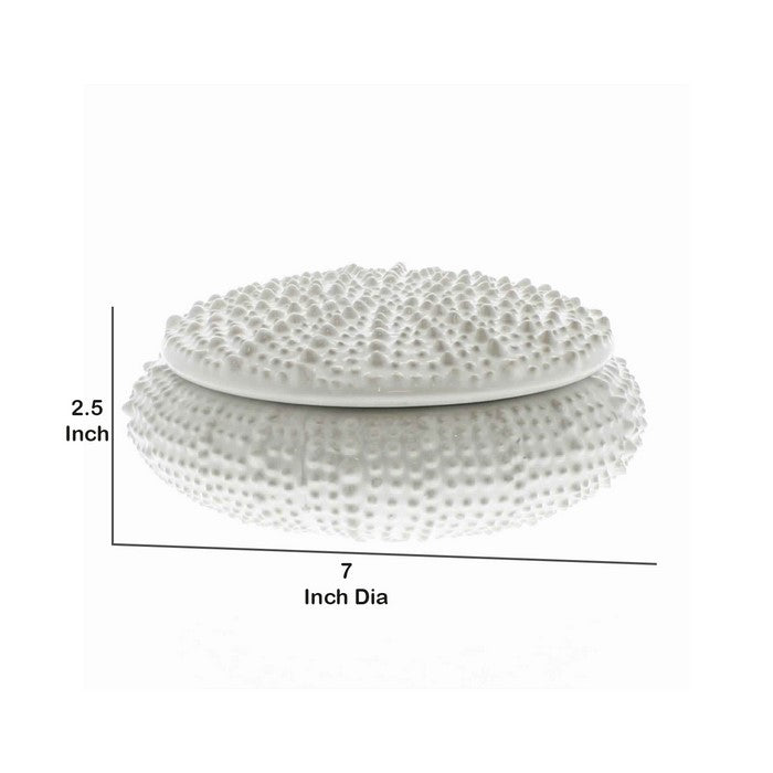 Urchin Textured Round Ceramic Storage Box with Lid, Large, White