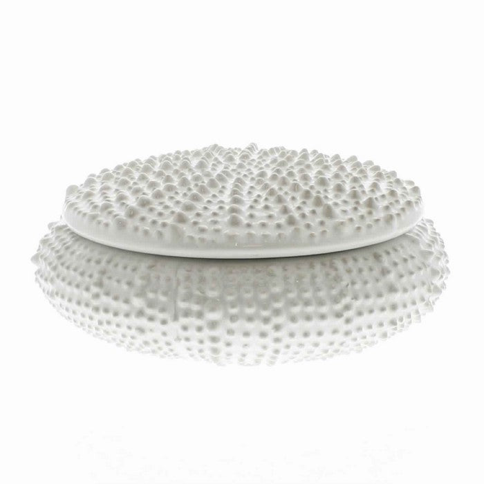 Urchin Textured Round Ceramic Storage Box with Lid, Large, White