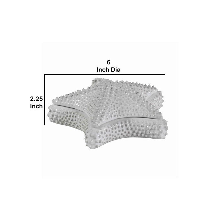 Contemporary Style Starfish Shaped Textured Ceramic Box, White