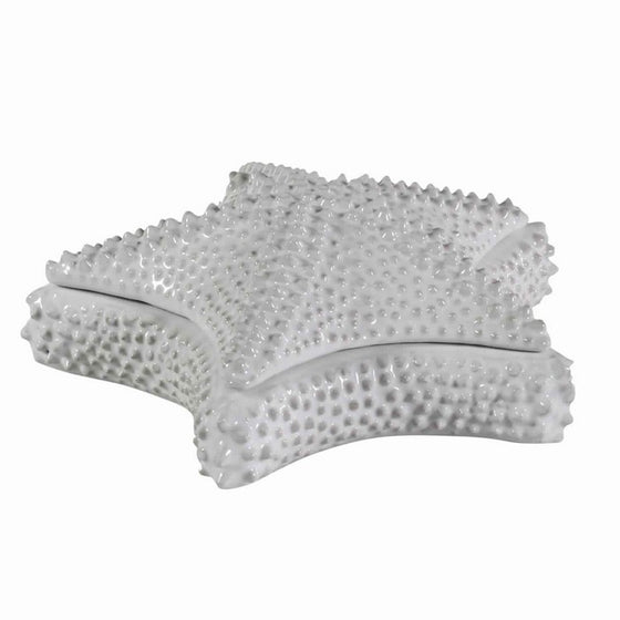 Contemporary Style Starfish Shaped Textured Ceramic Box, White