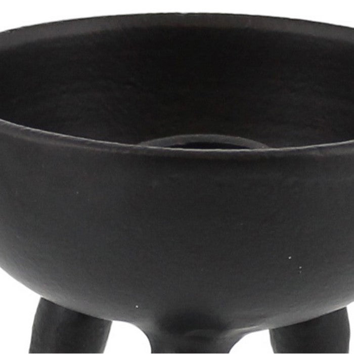 Round Metal Incense Holder with Angular Leg Support, Matte Black