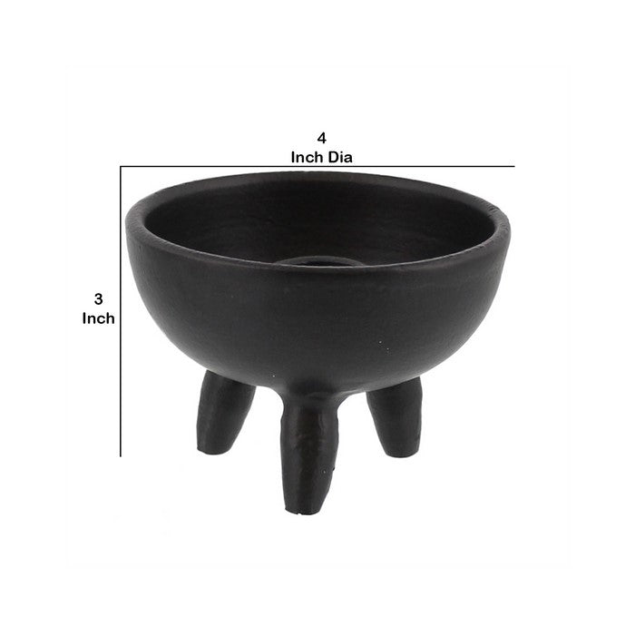 Round Metal Incense Holder with Angular Leg Support, Matte Black