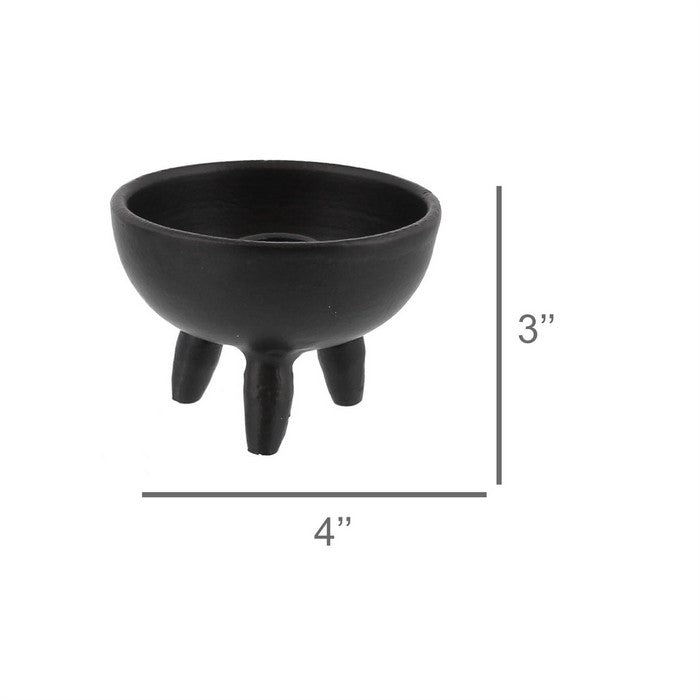 Round Metal Incense Holder with Angular Leg Support, Matte Black