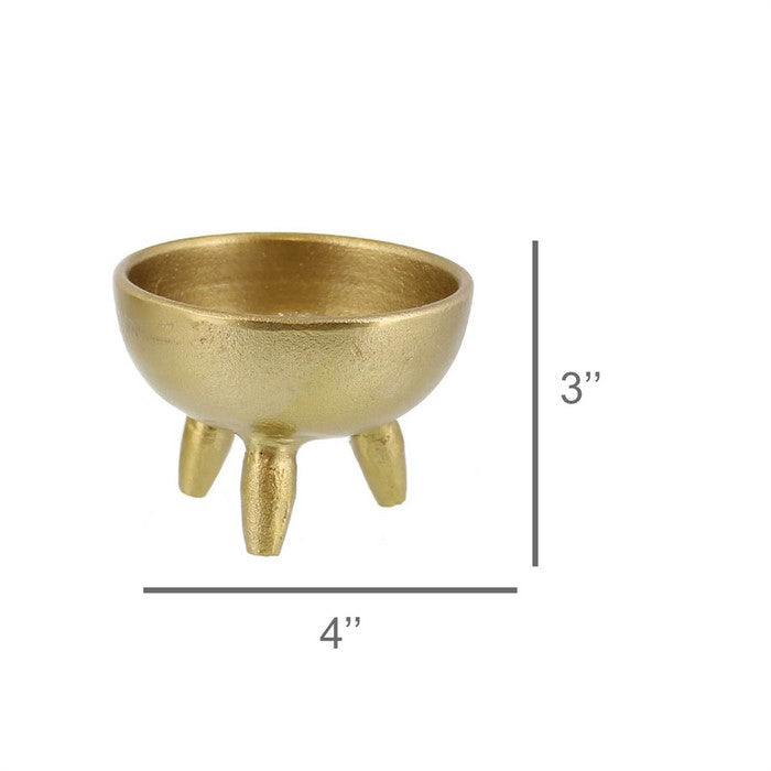 Round Metal Incense Holder with Angular Leg Support, Gold