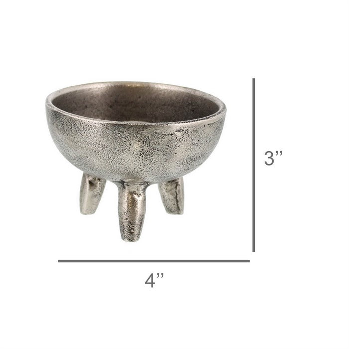 Round Metal Incense Holder with Angular Leg Support, Silver