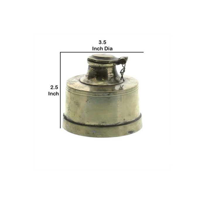 Metal Ink Pot with Round Base and Rustic Details, Brass