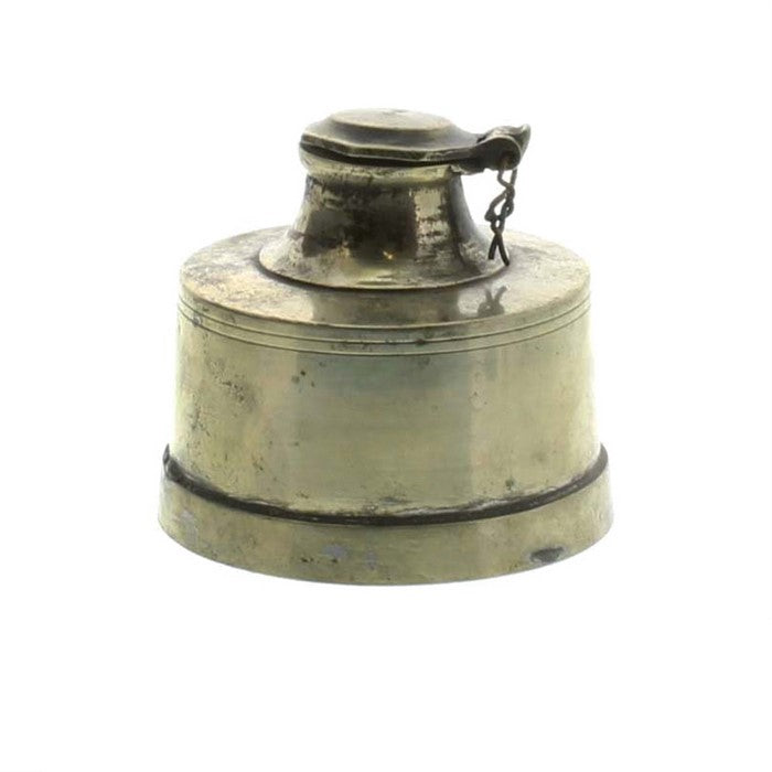 Metal Ink Pot with Round Base and Rustic Details, Brass