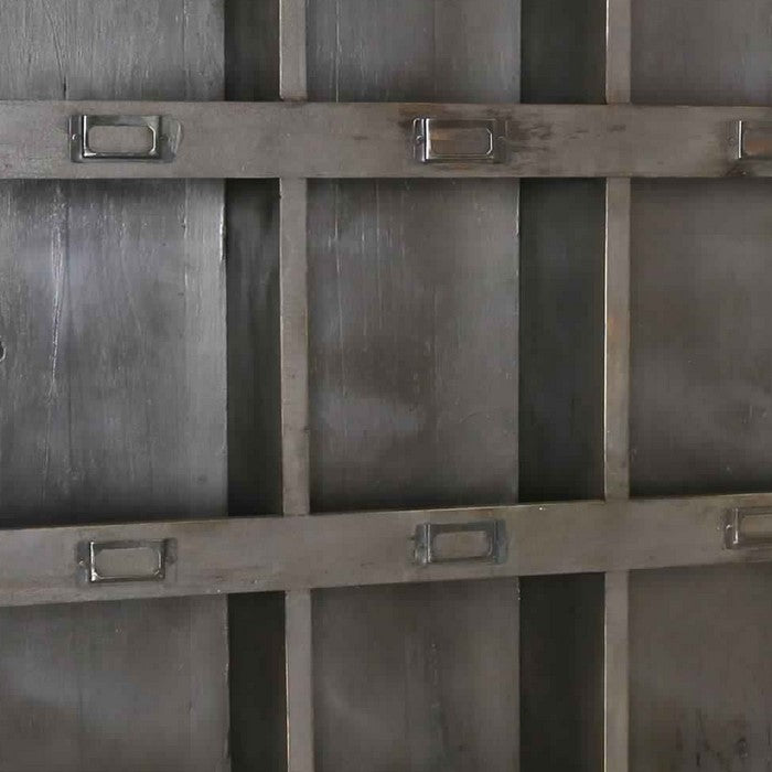 Rectangular Metal Frame Storage Case with 9 Cubbies, Distressed Gray