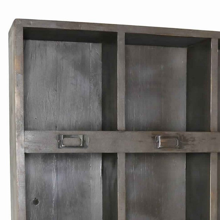 Rectangular Metal Frame Storage Case with 9 Cubbies, Distressed Gray