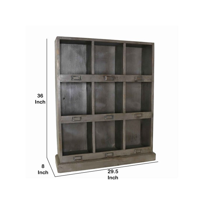 Rectangular Metal Frame Storage Case with 9 Cubbies, Distressed Gray