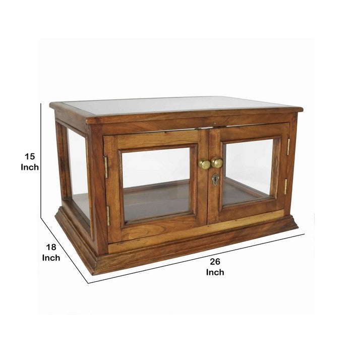 Rectangular Wooden Tabletop Case with 2 Doors, Brown and Gray