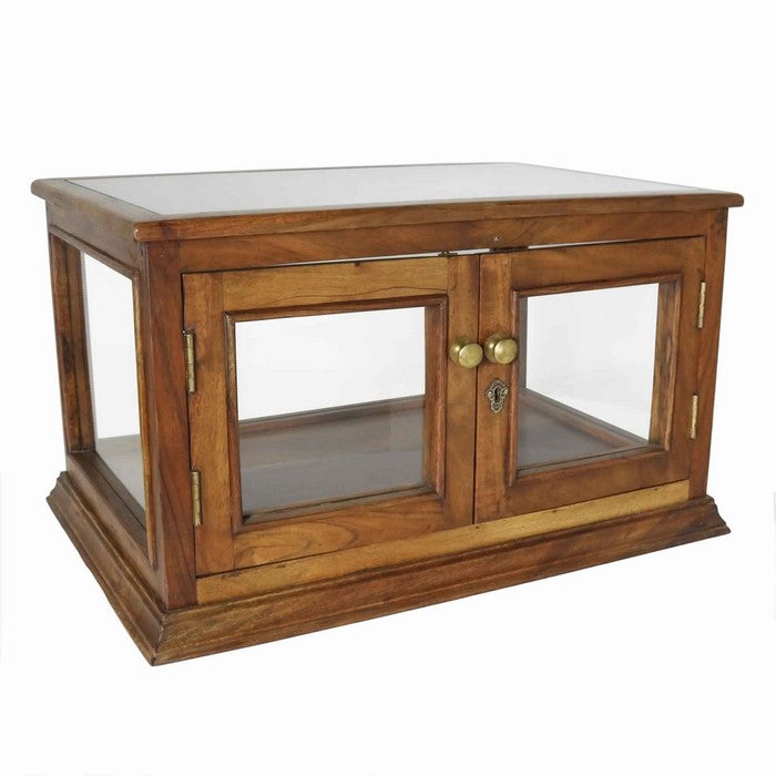 Rectangular Wooden Tabletop Case with 2 Doors, Brown and Gray