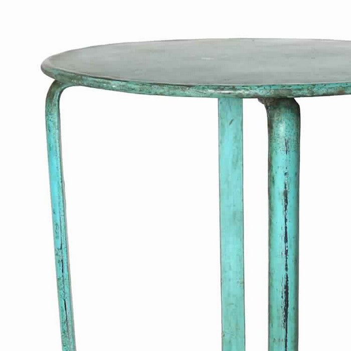 Metal Plant Stand with Round Top and Tubular Legs, Blue