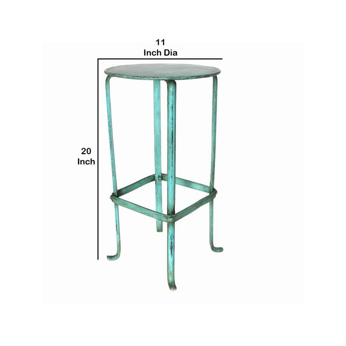Metal Plant Stand with Round Top and Tubular Legs, Blue