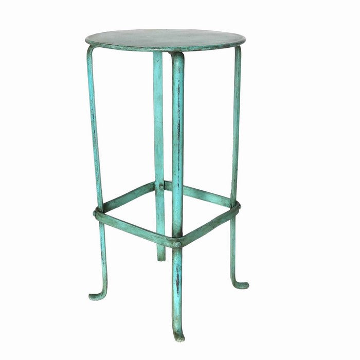 Metal Plant Stand with Round Top and Tubular Legs, Blue