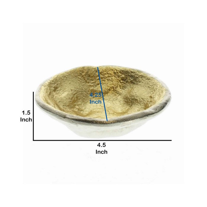 Aluminum Bowl with Shimmering Gold Leaf Interior, Small, Gold and Silver
