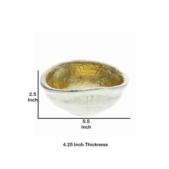 Aluminum Bowl with Shimmering Gold Leaf Interior, Large, Gold and Silver