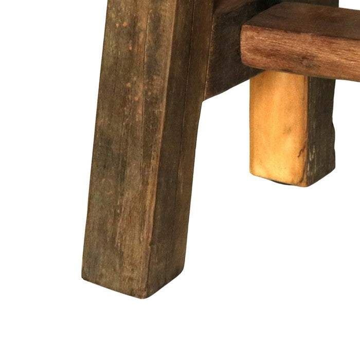 Farmhouse Style Wooden Stool with Angular Block Legs and Trestle Base,Brown