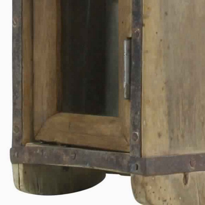 Wooden Brick Mold Cabinet with Glass Door, Natural Brown