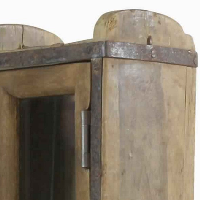 Wooden Brick Mold Cabinet with Glass Door, Natural Brown