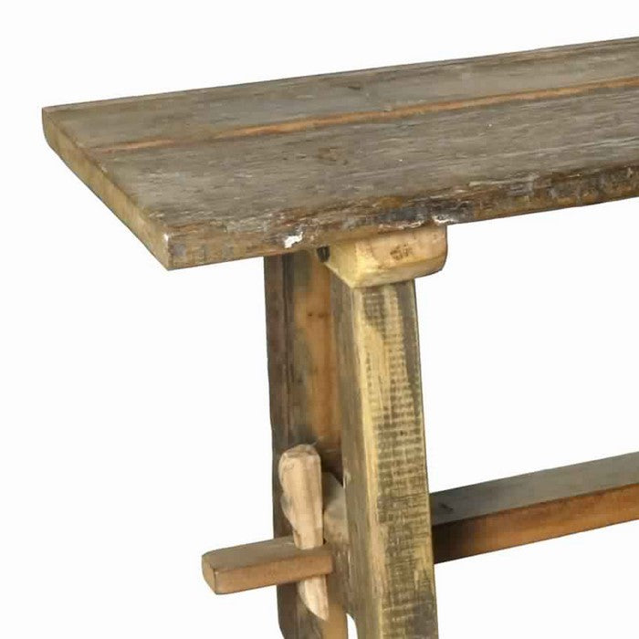 Salvaged Wooden Console Table with Trestle Base, Rustic Brown