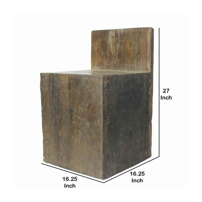 Solid Reclaimed Wood Chair with Distressed Detail and Block Seat, Brown