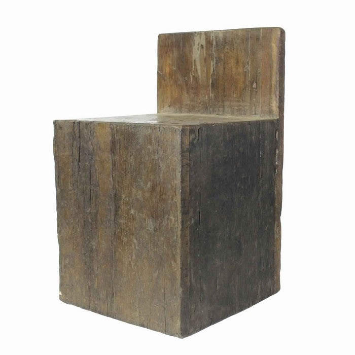 Solid Reclaimed Wood Chair with Distressed Detail and Block Seat, Brown
