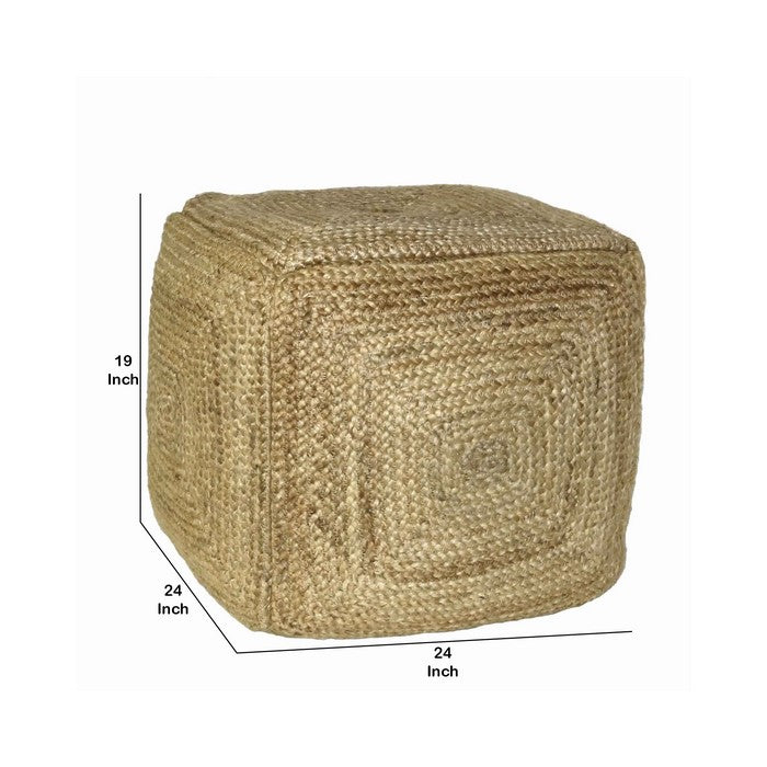 Square Hemp Pouf with Cotton Filling Inside, Light Brown