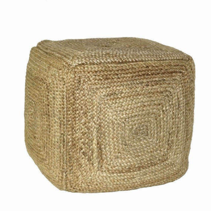 Square Hemp Pouf with Cotton Filling Inside, Light Brown