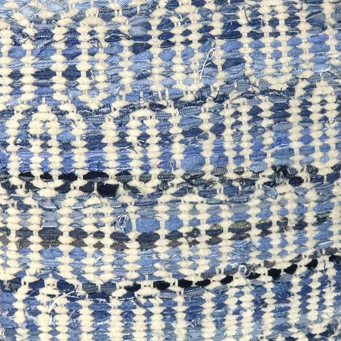 Ogee Pattern Chenille Upholstered Pouf with Cotton Filling, Blue and White
