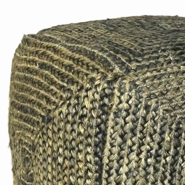 Square Hemp Pouf with Cotton Filling Inside, Beige and Gray