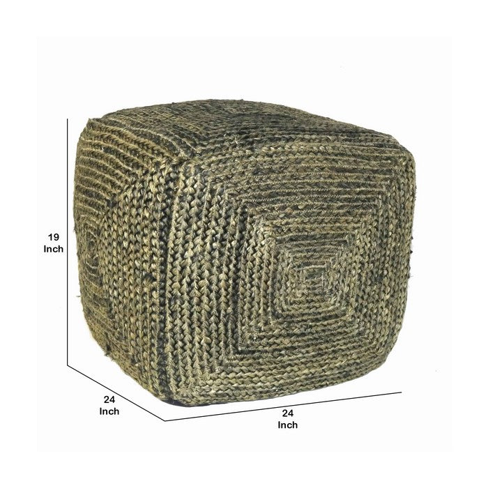 Square Hemp Pouf with Cotton Filling Inside, Beige and Gray