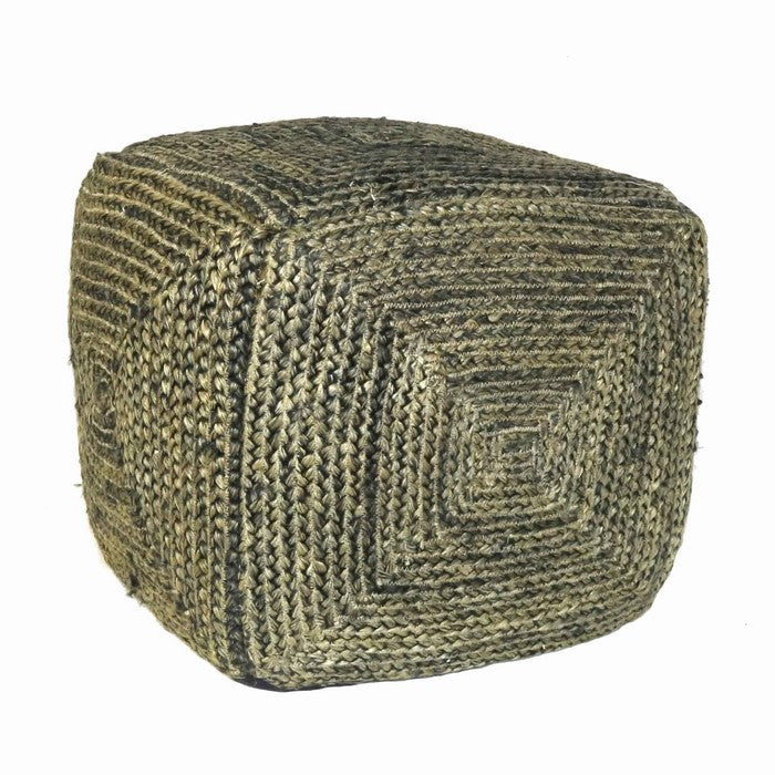 Square Hemp Pouf with Cotton Filling Inside, Beige and Gray