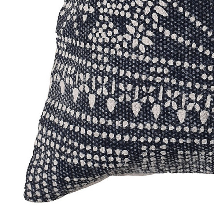 Batik Style Hand Printed Cotton Pillow with Polyfill, Blue and White