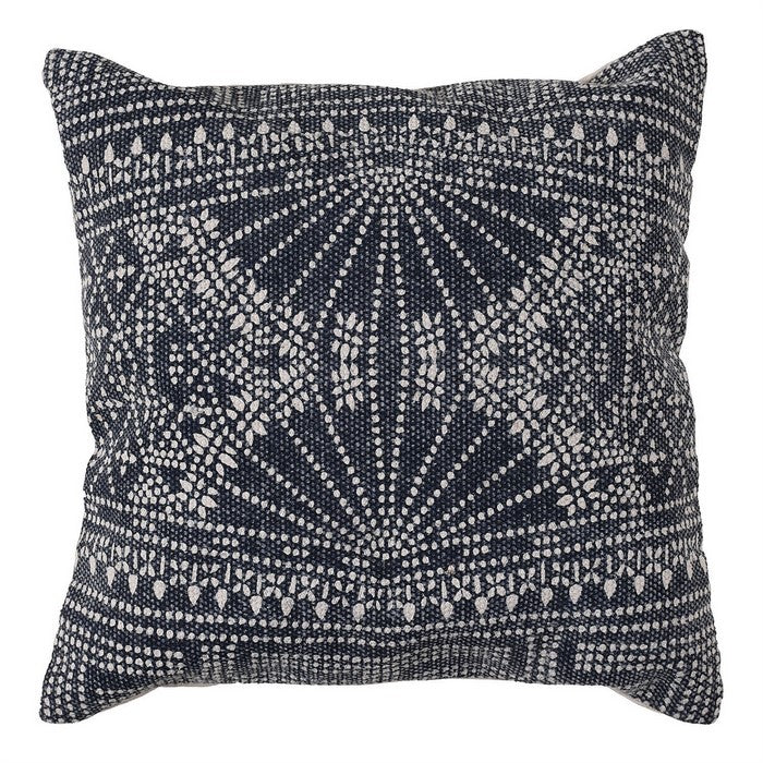 Batik Style Hand Printed Cotton Pillow with Polyfill, Blue and White