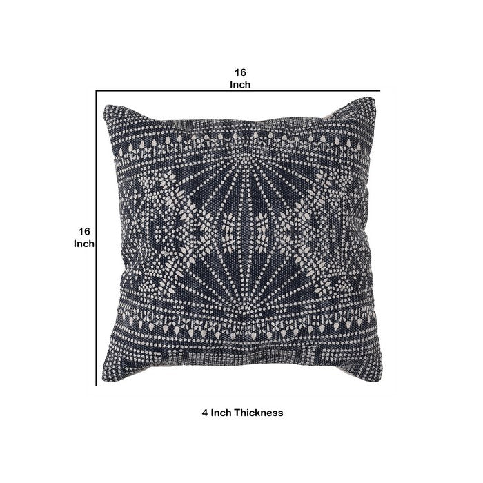 Batik Style Hand Printed Cotton Pillow with Polyfill, Blue and White