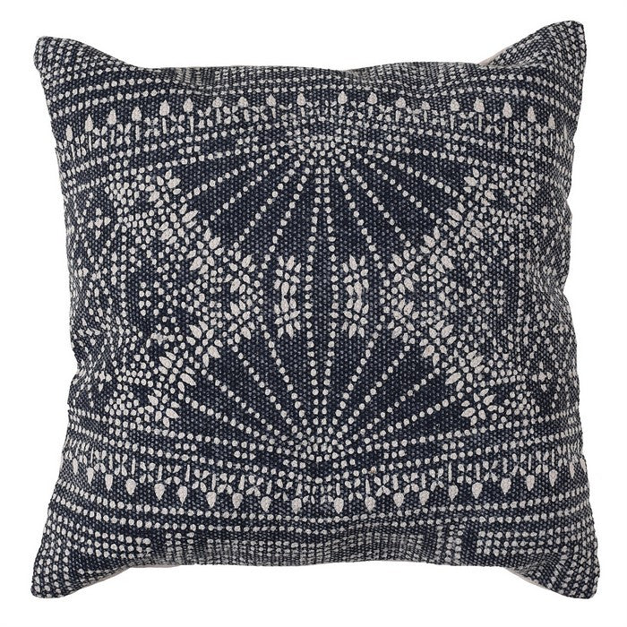 Batik Style Hand Printed Cotton Pillow with Polyfill, Blue and White