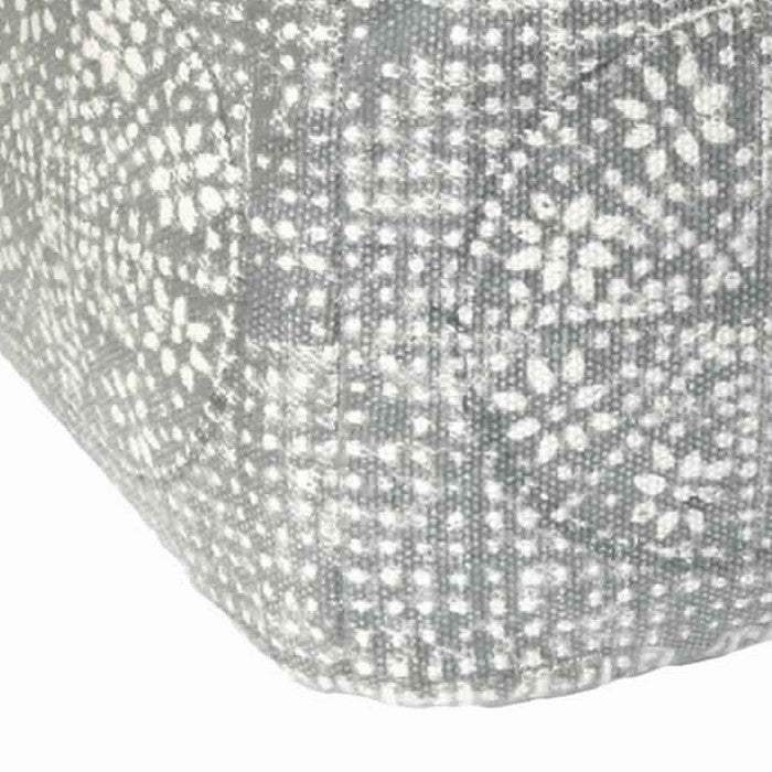 Square Shape Block Printed Fabric Upholstered Pouf, Gray