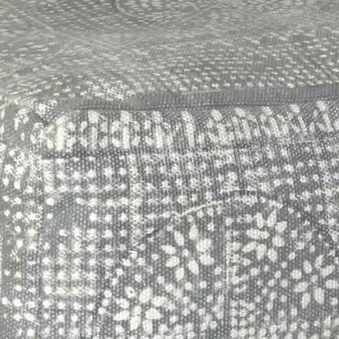 Square Shape Block Printed Fabric Upholstered Pouf, Gray