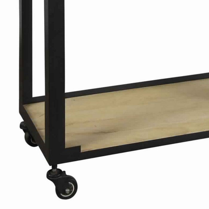 Wood and Metal Bar Trolley with 1 Bottom Shelf and Casters, Brown and Black