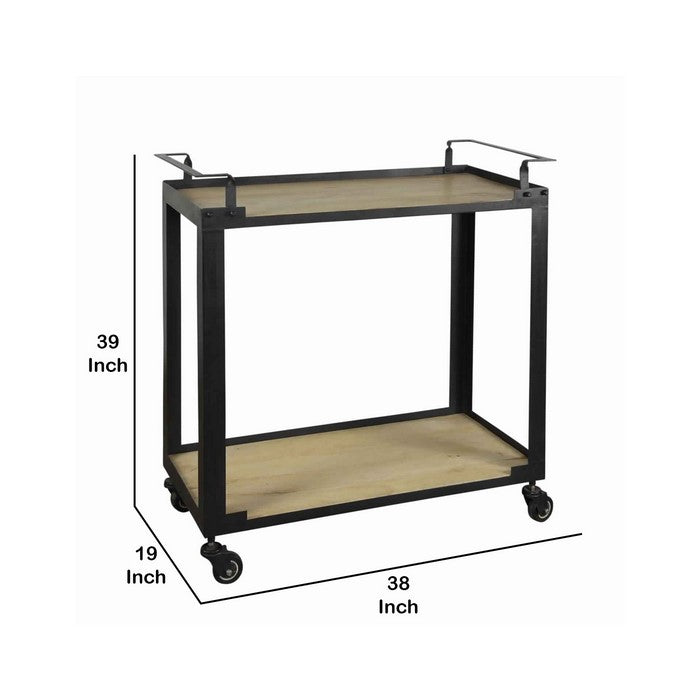 Wood and Metal Bar Trolley with 1 Bottom Shelf and Casters, Brown and Black
