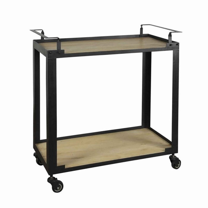 Wood and Metal Bar Trolley with 1 Bottom Shelf and Casters, Brown and Black
